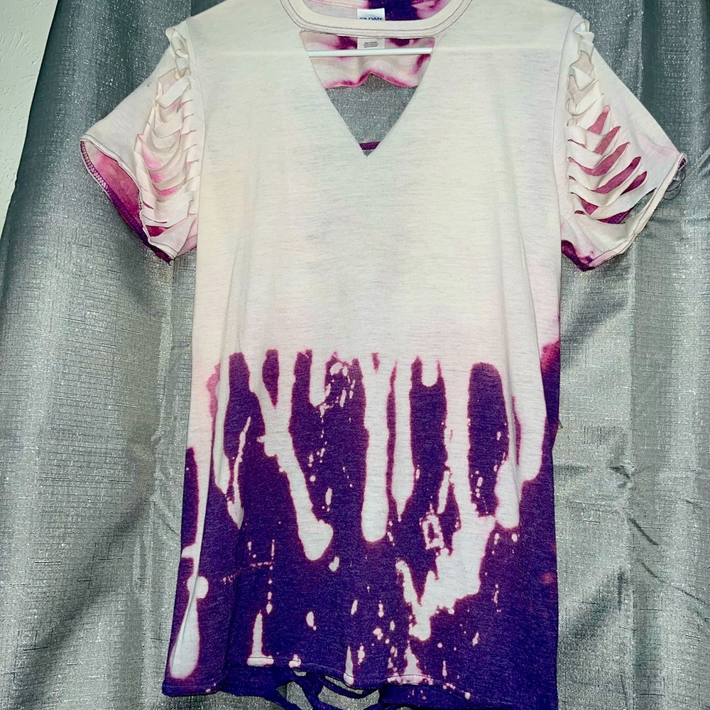 NEW Handcrafted Top Purple Pink White Tie Dye Cut Out Corset Short Sleeve Size M